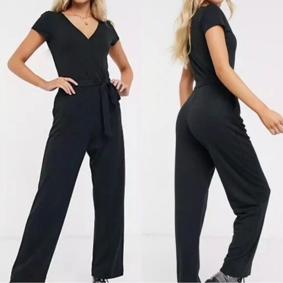 HOLLISTER Surplice Wrap Deep V Black Knit Midi Romper Jumpsuit | Small - Picture 1 of 15